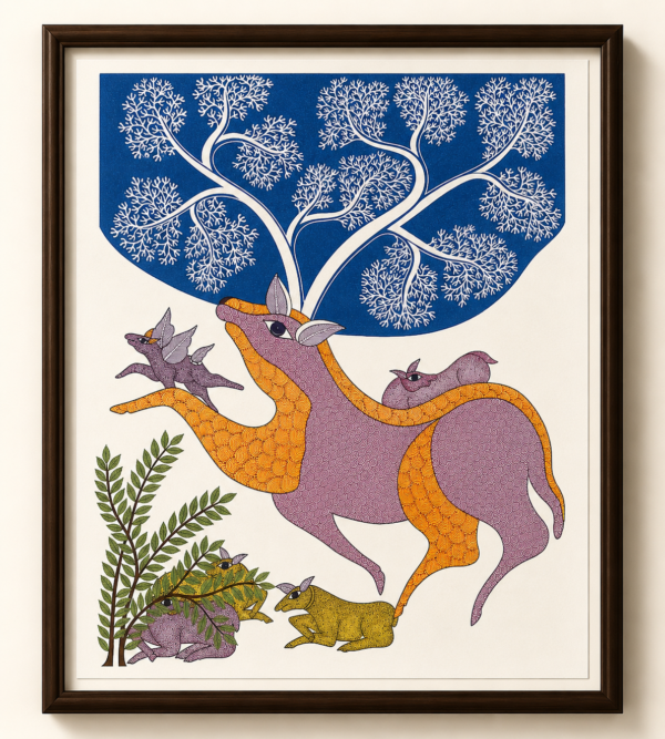 Deer Family with Tree of Life | Traditional Tribal Wildlife Painting