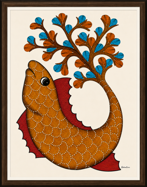 pic7 Tree of Life Fish Gond Art | Traditional Tribal Folk Painting