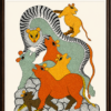 Lion Family Gond Art | Traditional Tribal Wildlife Painting