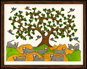 pic11 Tree of Life with Forest Animals Gond Art | Traditional Tribal Folk Painting